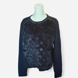 Black Elie Tahari real fur sweater with chain embellishments